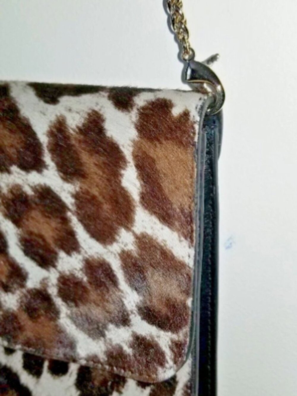 NWT Furla Cowhide Animal Print Leather Gold Chain Clutch Shoulder Bag Italy - Picture 7 of 16